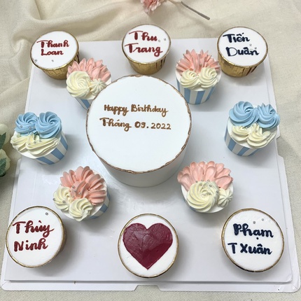Bánh cupcake sinh nhật - Combo bánh cupcake và bánh mini mousse dâu 10cm -  FRIENDSHIP CAKES & GIFT